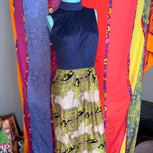 Vintage 1960’s Joan Curtis designer bright lime green and denim dress 4